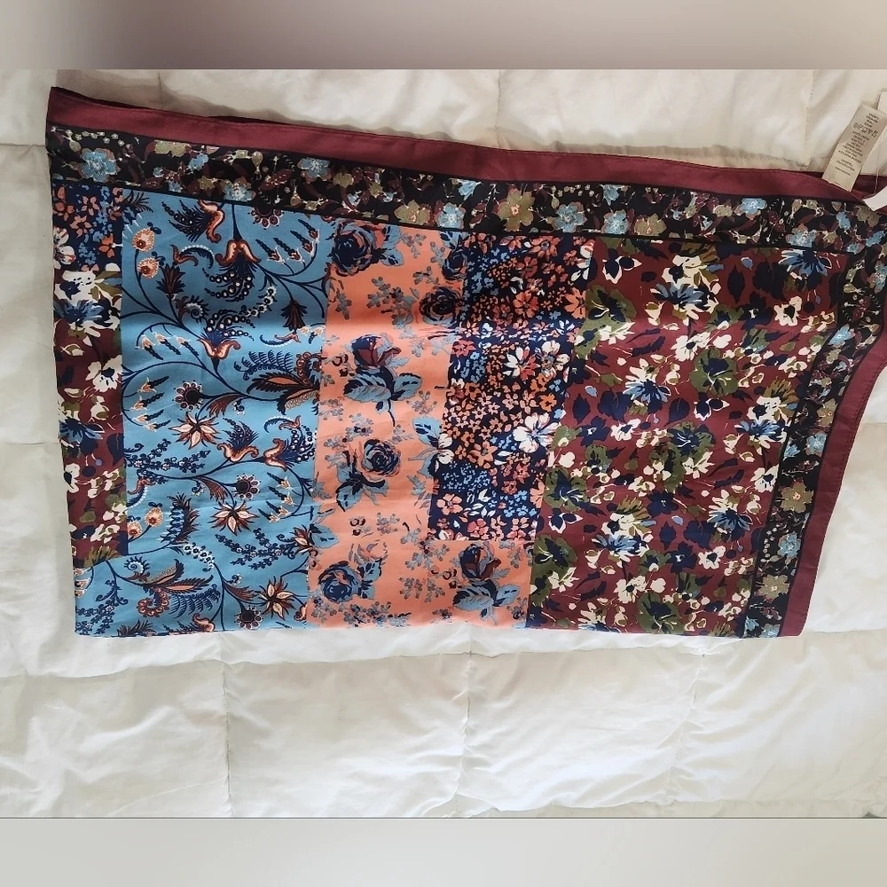 Loft Outlet Floral Square Scarf Maroon Pink And Blue Colors